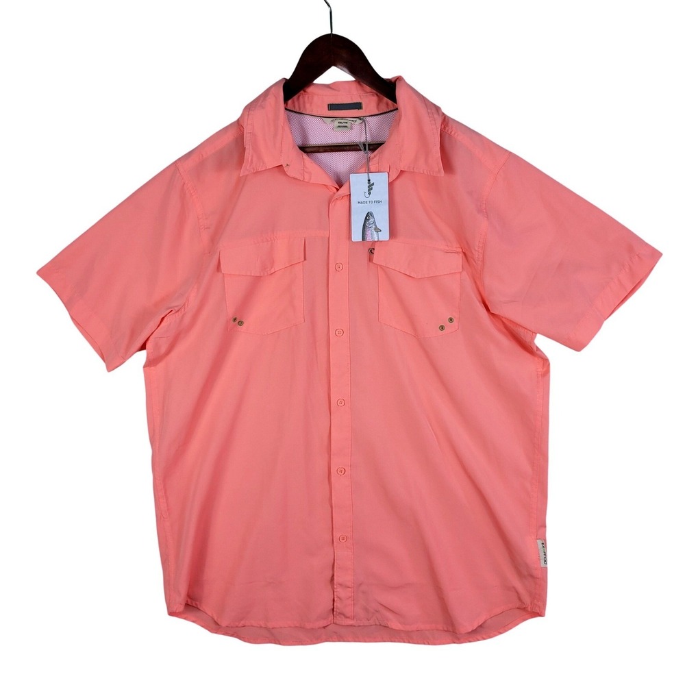 ExOfficio Fishing Shirt Men's XXL 2XL Coral Pink Short‎ Sleeve Vented Button NEW